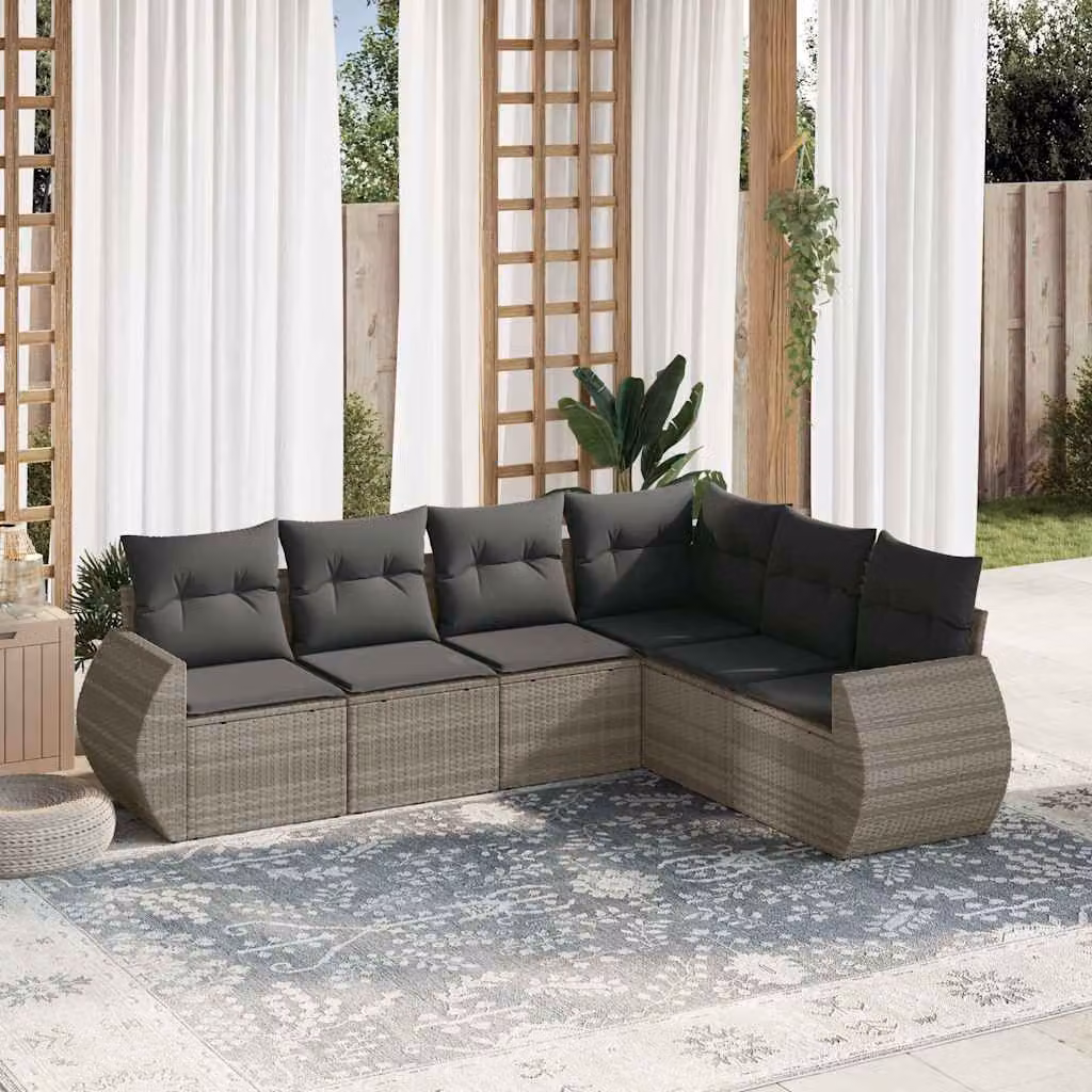vidaXL Set Divano da Giardino a L in Polyrattan Grigio con Cuscini per 6 Persone – 1