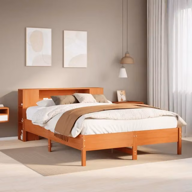Letto Libreria senza Materasso Marrone Cera 140x200 cm in Pino 3322833