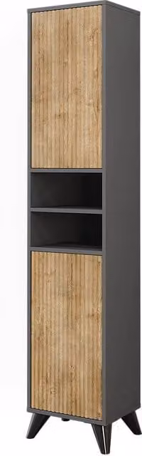 Mobiletto da bagno Leano Vicco Antracite e Rovere con 2 ante, L: 38 cm, H: 180 cm, P: 28,1 cm