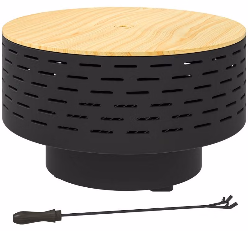 Moonbite, braciere 3-in-1, diametro 60 cm, con griglia, coperchio effetto legno, protezione antiscintille, gancio per la rimozione della cenere, condotto dell'aria, acciaio inossidabile, colore antracite