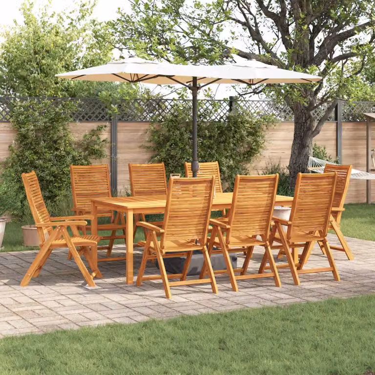 Set da pranzo per giardino e terrazzo vidaXL in legno di acacia marrone, 9 pezzi
