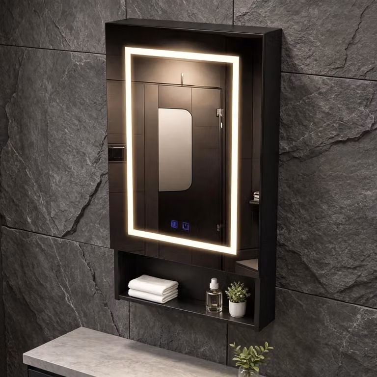 INONEFT, mobiletto da bagno con specchio e illuminazione, armadietto da bagno con specchio e ripiano regolabile, mobiletto da bagno con specchio, 1 anta, 50x16x88 cm