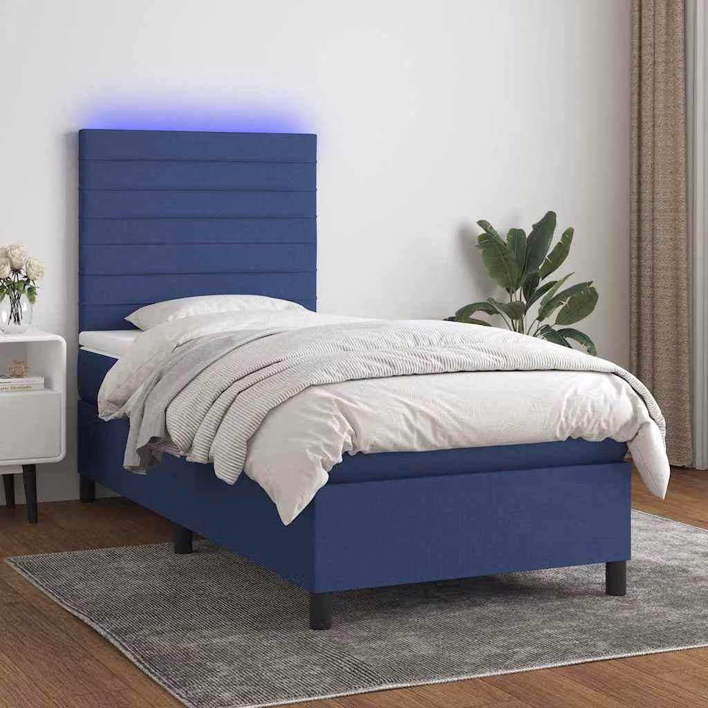 Letto Ibrido con Materasso a Molle Insacchettate e Illuminazione LED Blu vidaXL, L/P/H: 100 x 200 x 128 cm