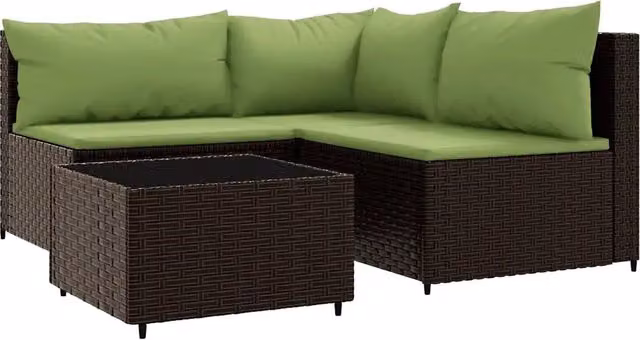 Set Mobili da Giardino 4 pz con Cuscini in Polyrattan Marrone CFW4397200