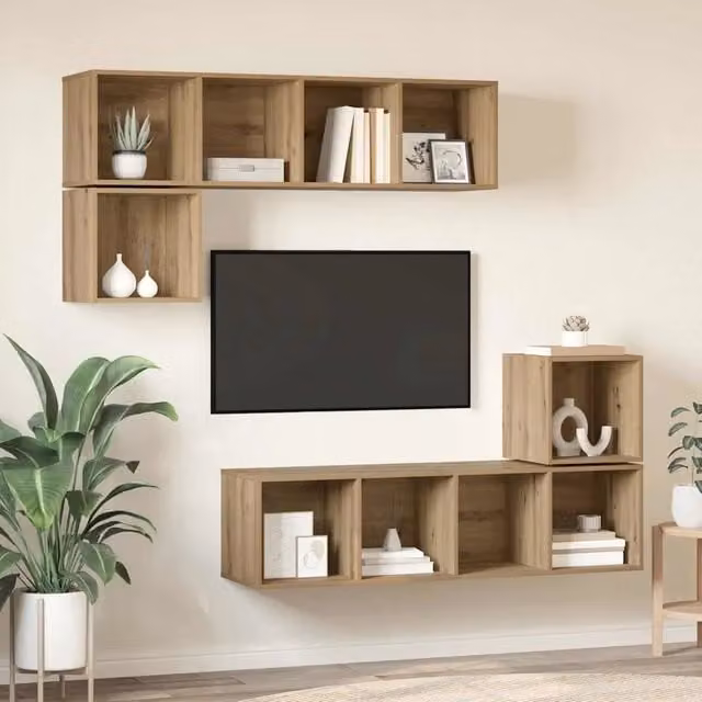 Set mobile TV 4 pz-Set di 4 Credenza per TV Rovere artigianale Legno multistrato 866685