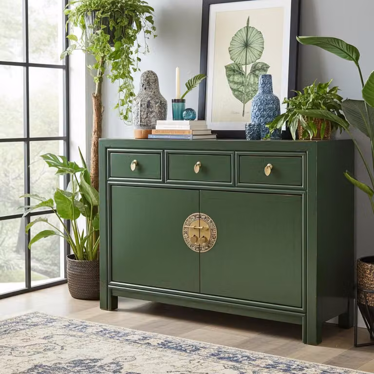 OPIUM OUTLET Cassettiera cinese Asia credenza orientale mobile asiatico vintage credenza matrimonio completamente assemblata verde