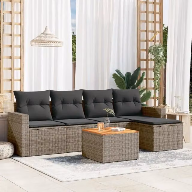 Set Divano da Giardino 6 pz con Cuscini-Sofa da Giardino-Divanetto da esterno Grigio in Polyrattan 146301