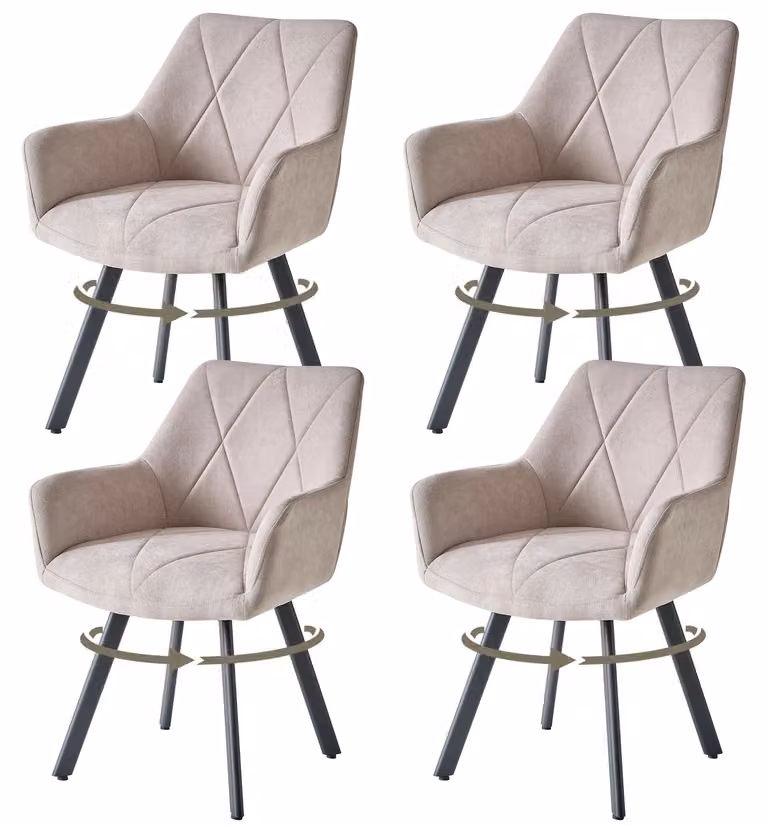 Sedie da pranzo girevoli - Set da 4, poltrone imbottite in tessuto - Rotazione a 360° - Imbottitura confortevole - Gambe in metallo - Design moderno - Beige