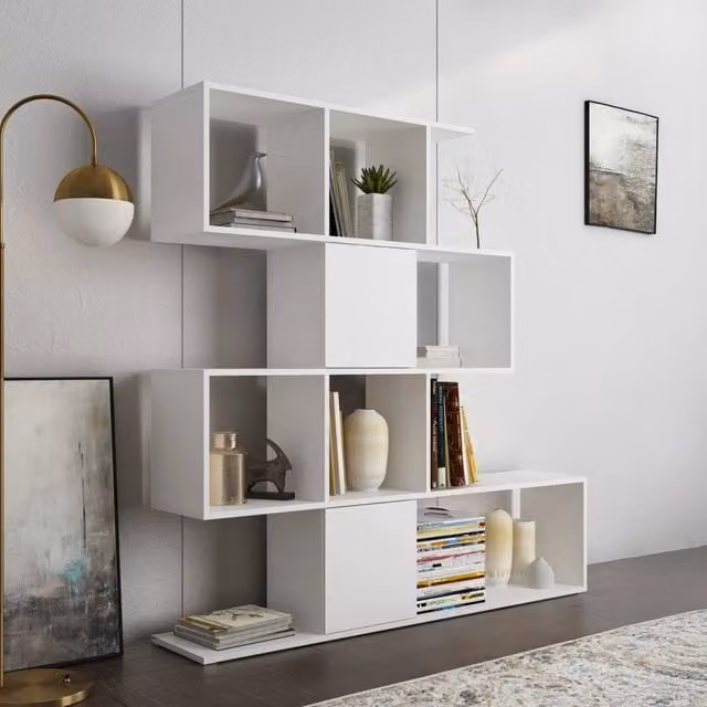 Libreria Budrio DMORA con 9 Ripiani, Design Moderno, Colore Bianco Opaco, L/P/H: 93 x 28 x 142 cm – 1