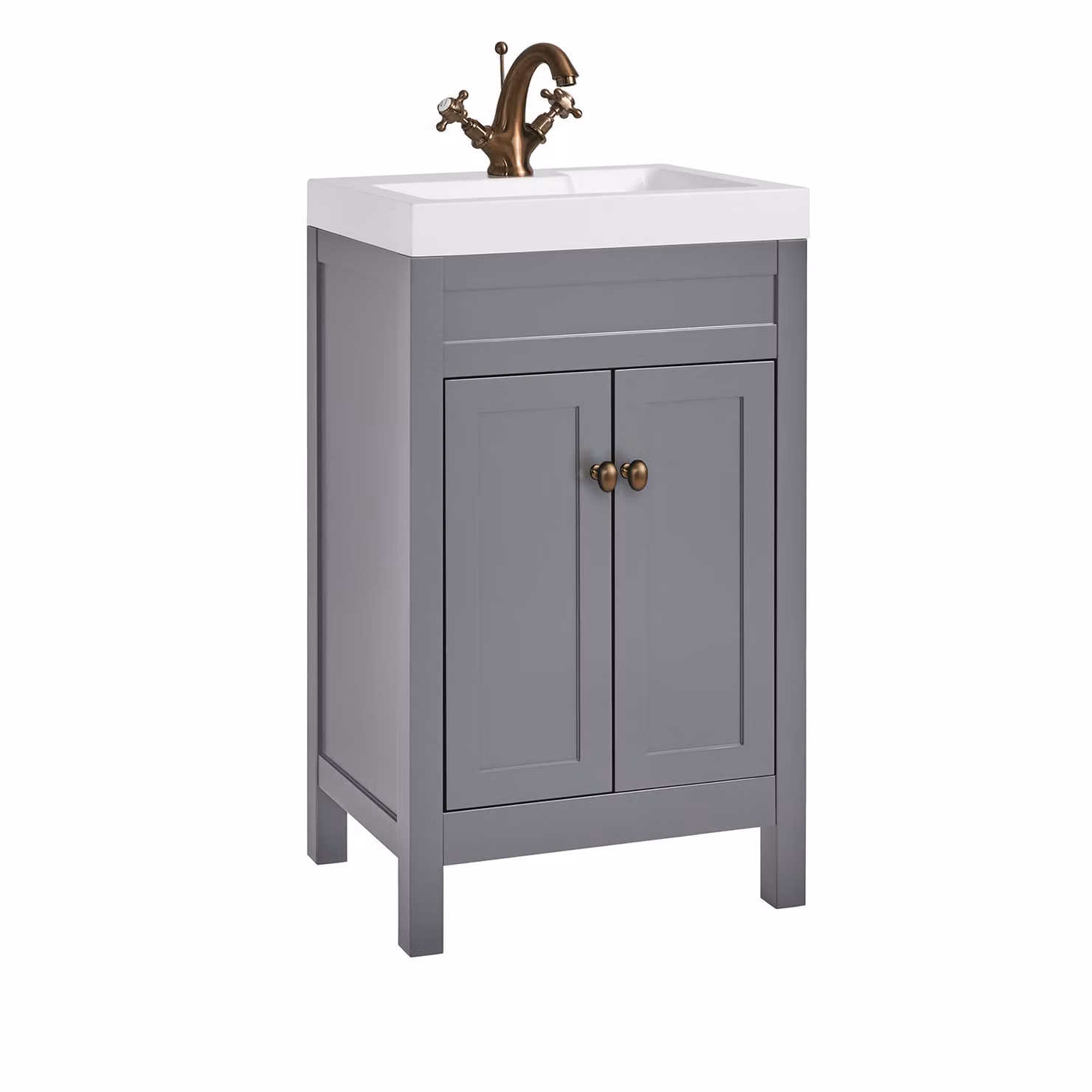 Mobile Bagno Grigio Chiaro da 500mm con Lavabo e Maniglia Classica Rotonda in Rame Satinato - Warwick