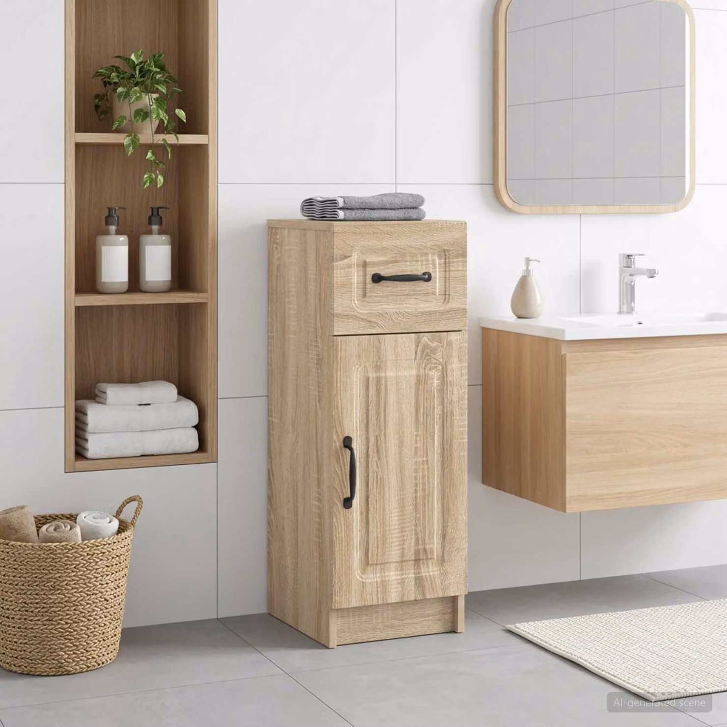 Mobiletto da bagno moderno vidaXL UTRECHT in Rovere Sonoma, colore marrone, L/P/H: 30 x 31 x 77 cm