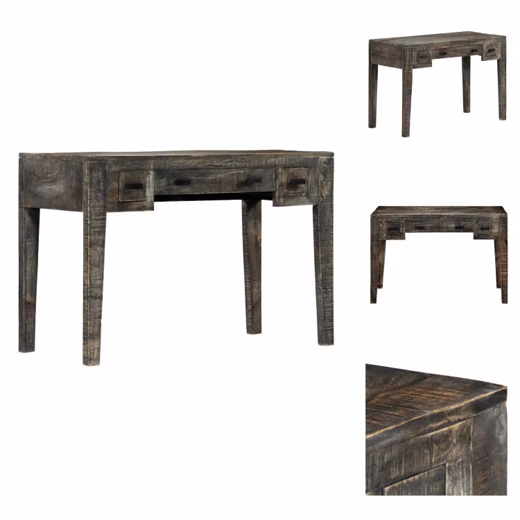 vidaXL Scrivania nera 110×50×75 cm in legno massiccio di mango - Scrivanie