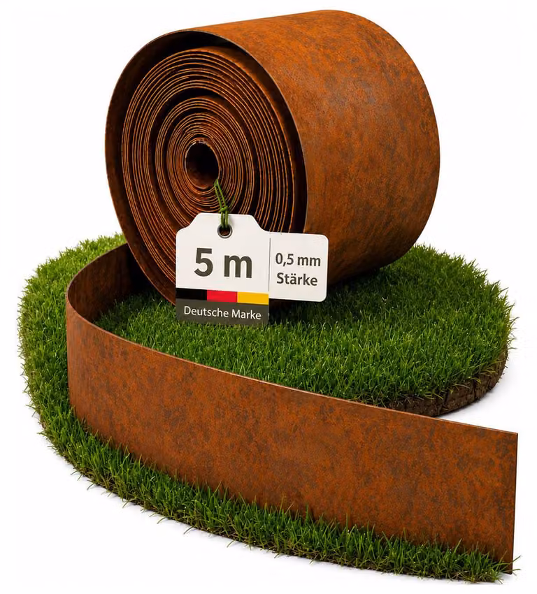 Bordo per prato NovaTerra in acciaio Corten con effetto ruggine 5 m x 14 cm (Nova)
