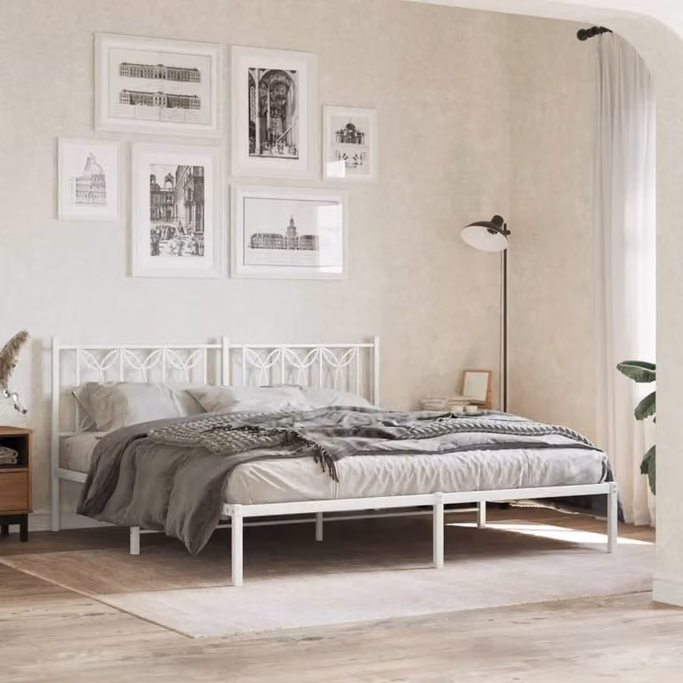 vidaXL Giroletto con Testiera in Metallo Bianco L: 187 cm, P: 90 cm, H: 219 cm