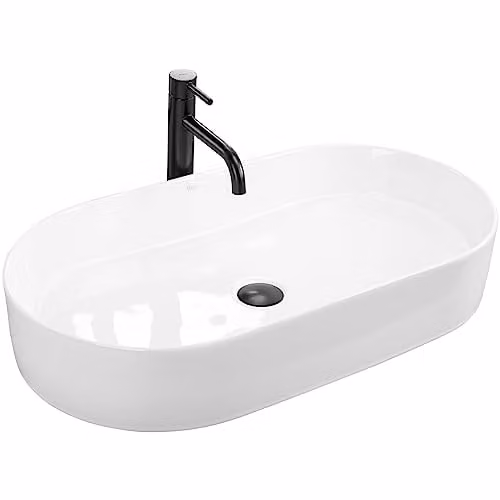 Rea - Lavabo Da Appoggio Nadia 70 Lavandino Bagno 710 X 385 X 120 mm Ceramica (Bianco)