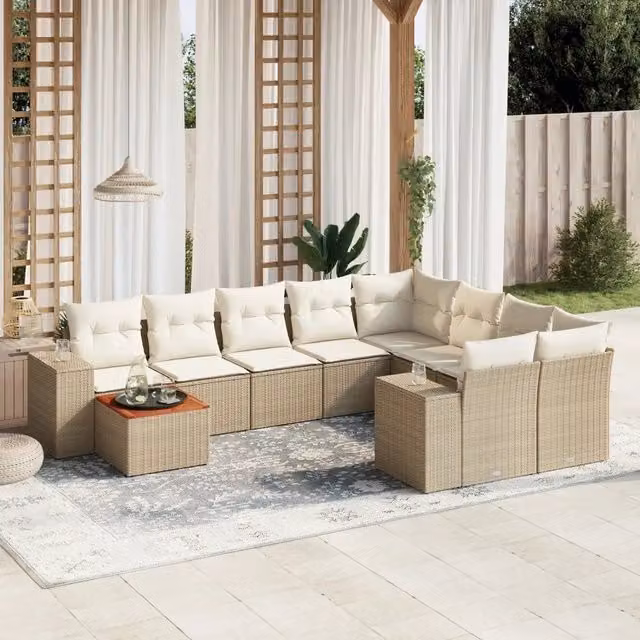 Set Divano da Giardino a Forma di U vidaXL in Polyrattan con Cuscini Beige e Tavolino da Esterno