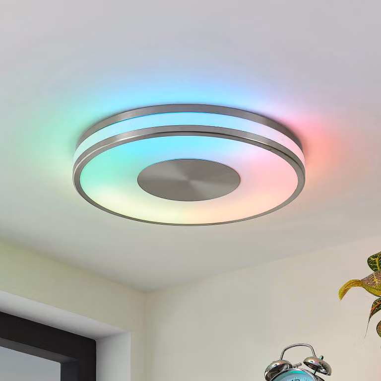 Plafoniera a LED Fjella Lindby, dimmerabile, Alluminio / Grigio / Zincato, Soggiorno / Sala da pranzo, Metallo, Moderno, Plafoniera LED