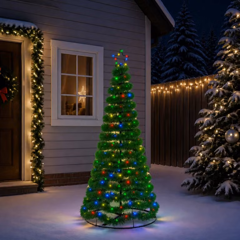 vidaXL Albero di Natale in tinsel con luci LED e base EKENAS 180 cm