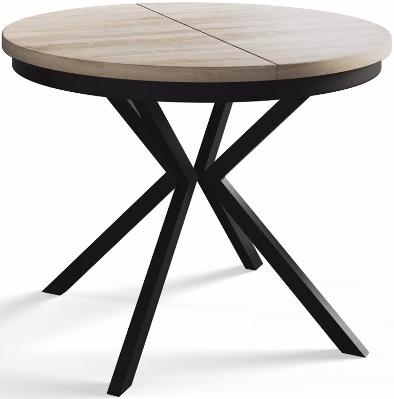 Alpi Moebel, Tavolo da Pranzo Rotondo, Tavolo da Cucina Allungabile, Diamentro: 120-200 cm, Gambe in metallo Nere, Sonoma, Collezione Bergo