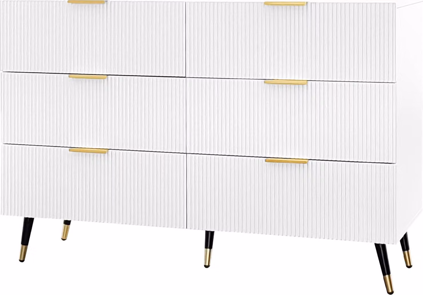 Credenza Fortuna Lai - Cassettiera con 6 cassetti e ampio spazio di archiviazione - Bianco