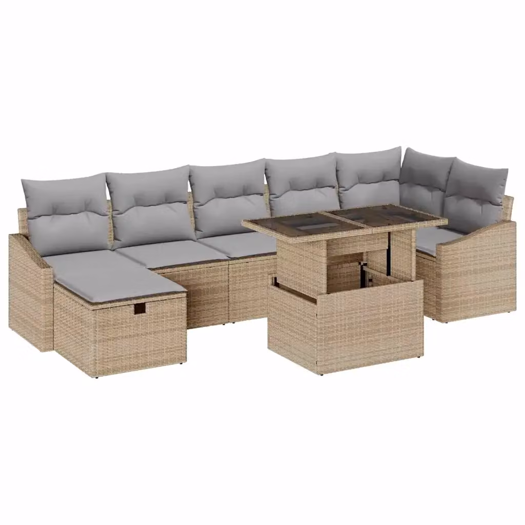 vidaXL Set Divano da Giardino a L in Polyrattan Beige con 8 Pezzi, Tavolino e Ottoman inclusi – 2
