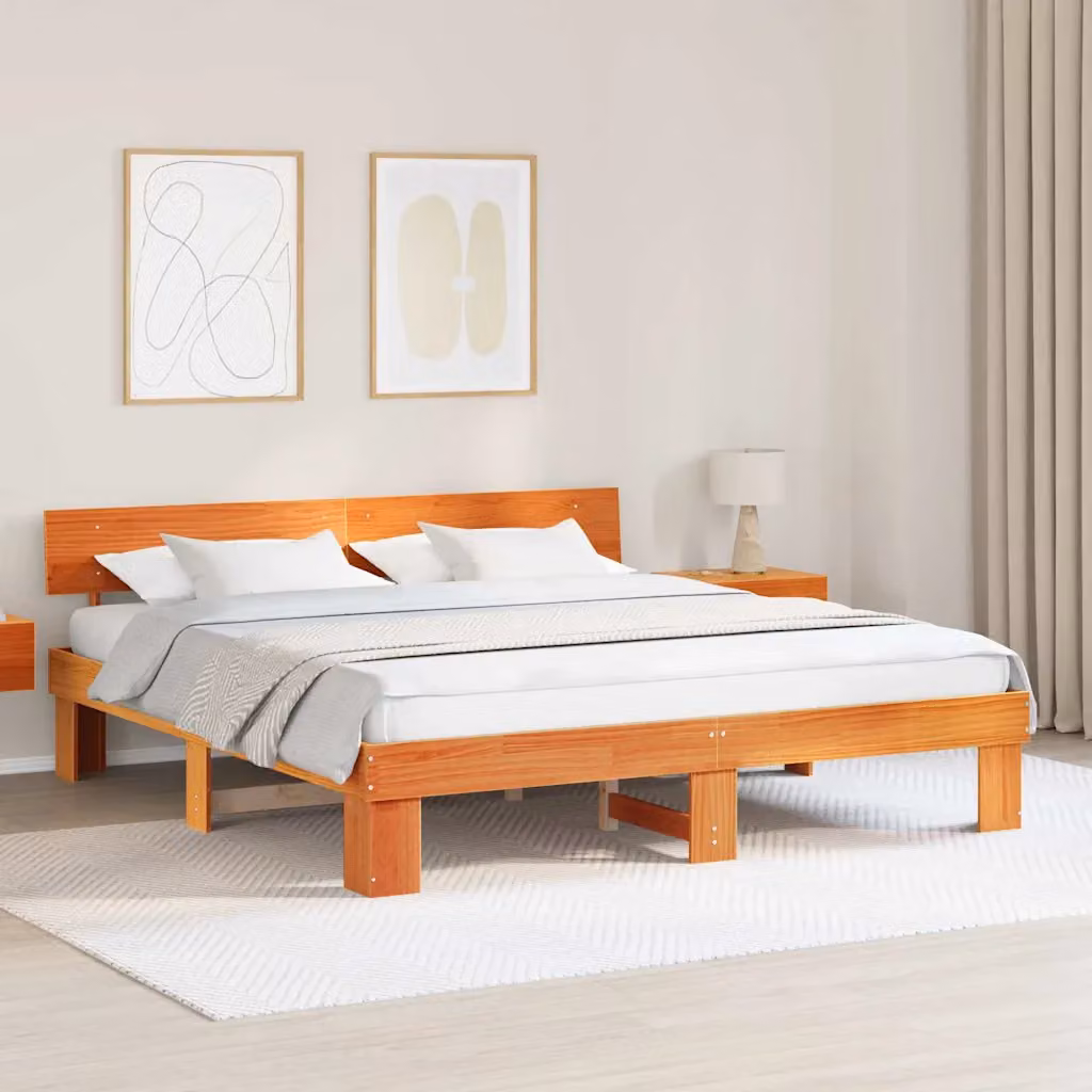 Struttura del letto in pino massello vidaXL Marrone cerato 200 x 200 cm – 1