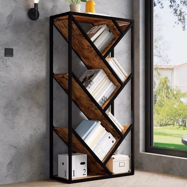 Scaffale Zephmum a 8 livelli in stile industrial con finitura opaca, disponibile in nero o marrone, L: 80 cm, P: 35 cm, H: 160 cm