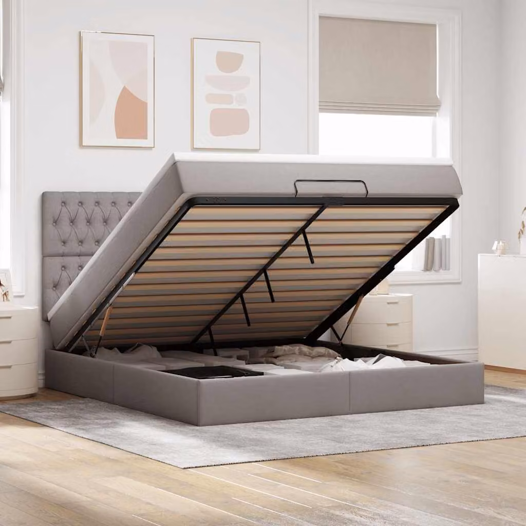 vidaXL Struttura Letto con Materasso e Contenitore a Sollevamento, Colore Tortora, L/P/H: 180 x 200 x 28 cm