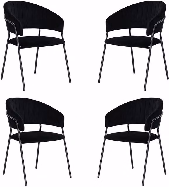 Sedie da sala da pranzo set da 4 Aurelia in velluto nero con gambe nere