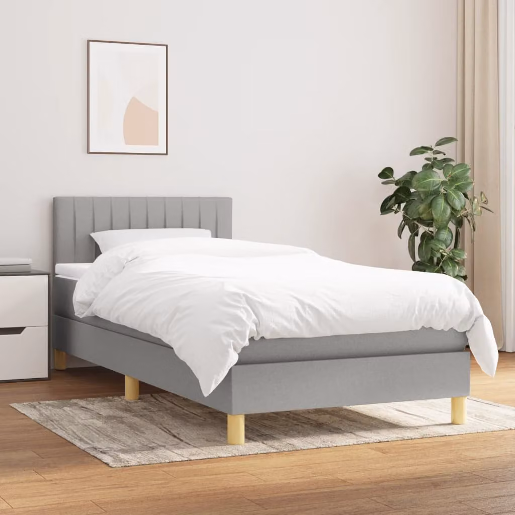 vidaXL Giroletto a Molle Ibrido con Materasso in Tessuto Grigio e Bianco L/P/H: 200 x 80 x 20 cm