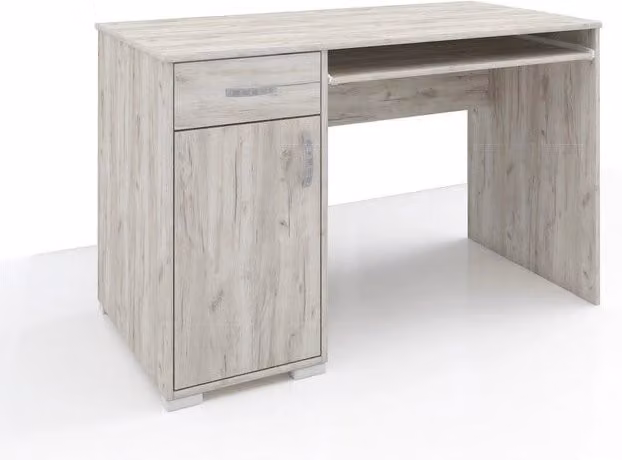 Kit Scrivania e Mobiletto con Anta e Cassetto Young Kitwood Grey Craft Oak L: 120 cm, P: 60 cm, H: 75 cm