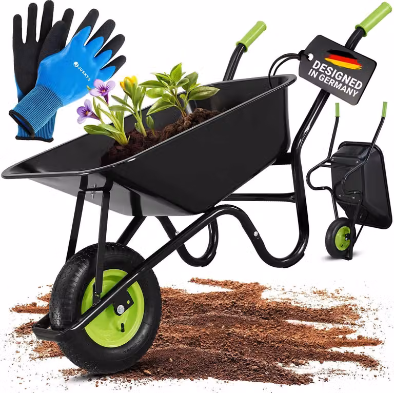 Carrello da giardino 21069, con ruote, portata fino a 210 kg, con pneumatici - guanti inclusi, 100 l