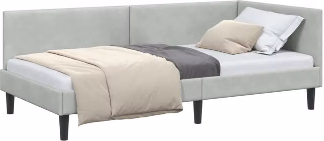 Letto singolo moderno in tessuto grigio con struttura imbottita e doghe in legno L: 80 cm, P: 200 cm, H: 204 cm