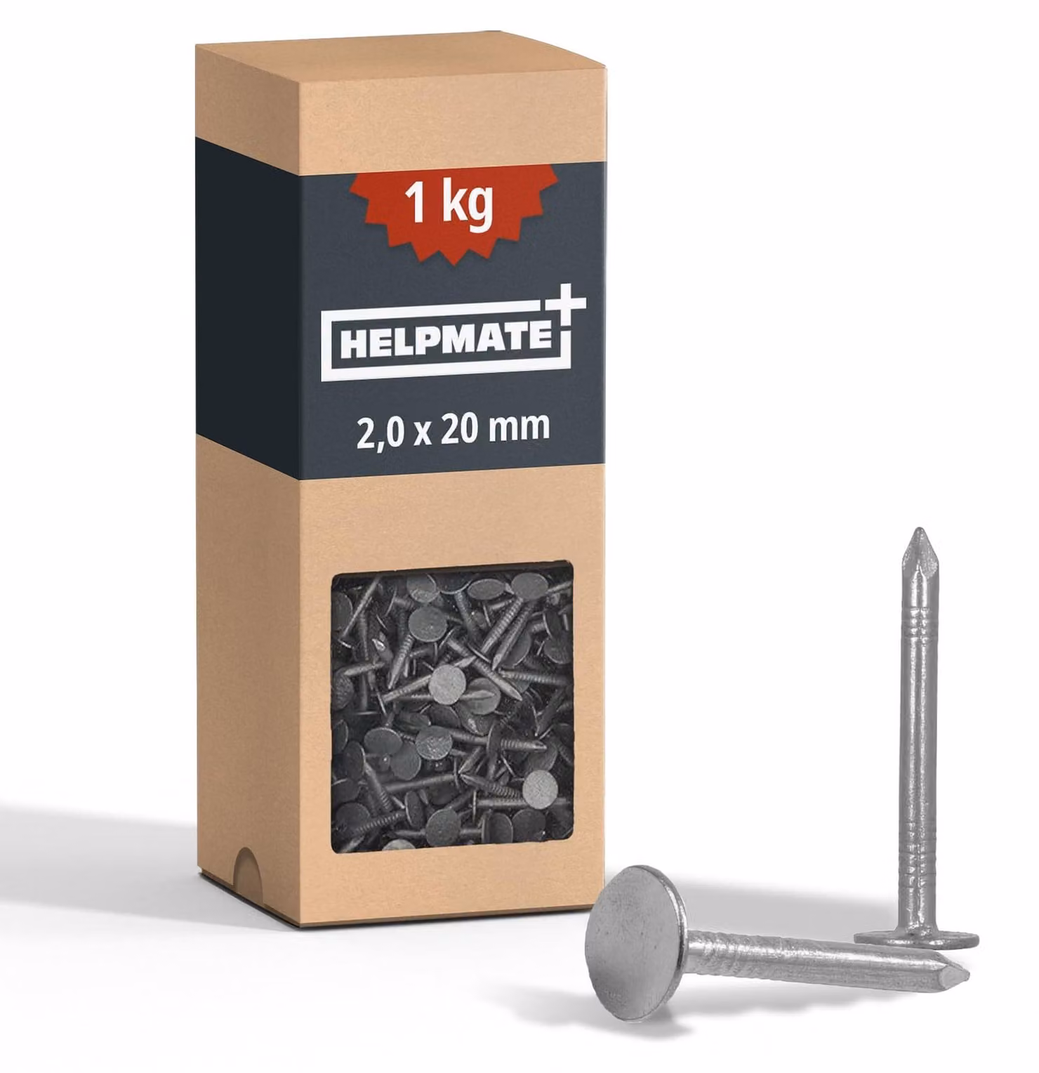 HELPMATE – Chiodi per guaina bituminosa, 2,0x20 mm, zincati a caldo – 1 kg, tipo "Dachpappstifte"