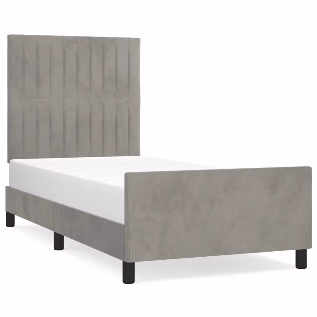 vidaXL Giroletto senza Materasso in Velluto Grigio con Struttura in Legno L/P/H: 100 x 200 x 128 cm – 2