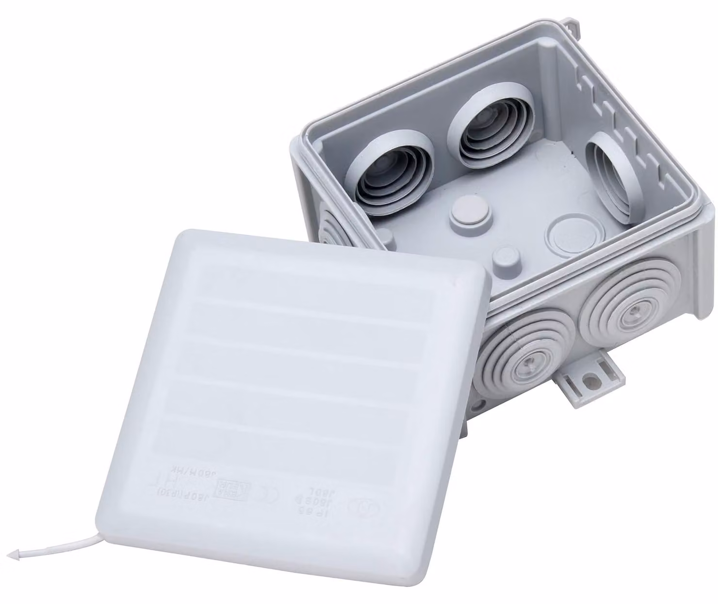 Scatola di derivazione per montaggio a parete - 83 x 83 x 50 mm - IP66 - 7 x M25 - Grigio - Per umidità, esterno e garage