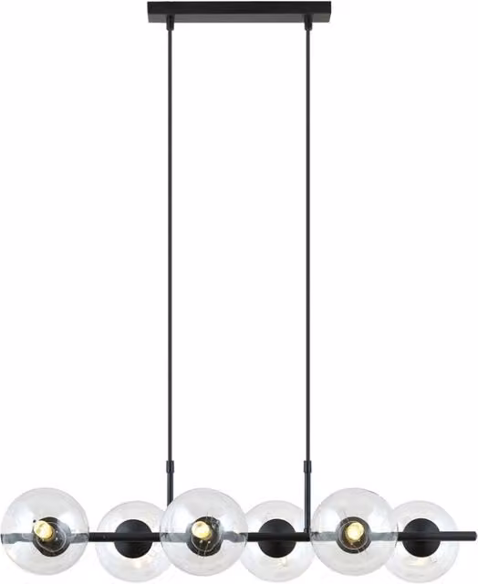 Lampadario a sospensione Emibig RORY con 6 luci in metallo e vetro nero e trasparente, dimmabile