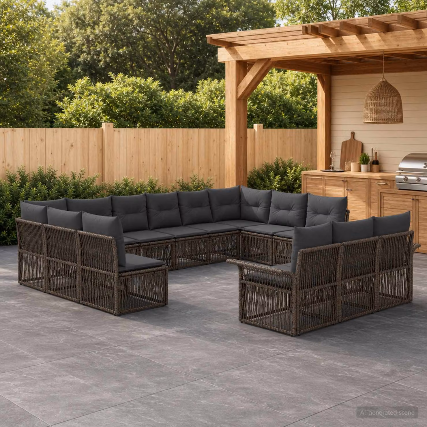 Set Divano da Giardino vidaXL 13 pz Grigio con Cuscini e Struttura in Metallo e Polyrattan a Forma a U