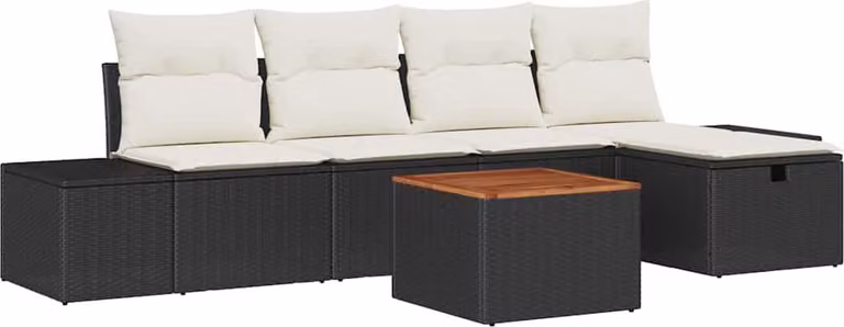 Set Divano da Giardino con cuscino 6 pcs Nero polyrattan