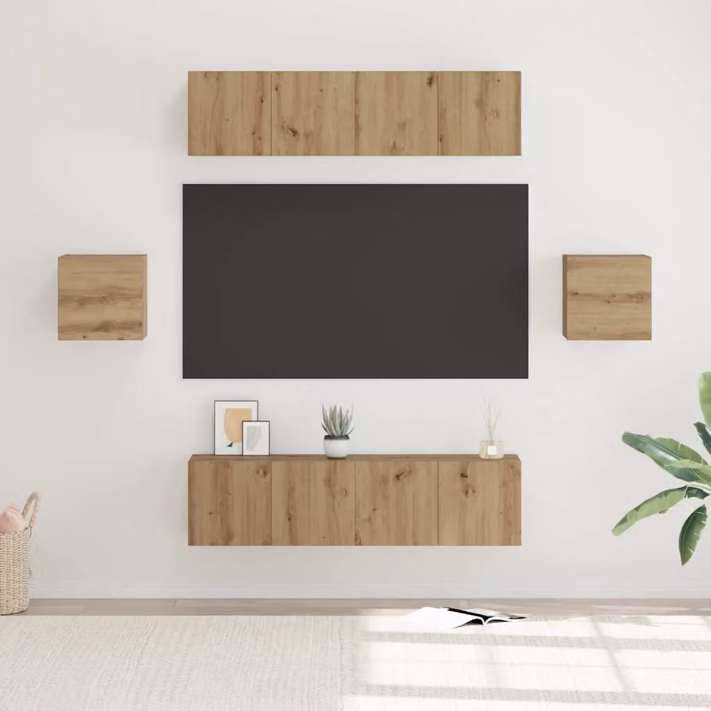Set mobile TV moderno vidaXL in 6 pezzi color rovere artigianale in legno ingegnerizzato e MDF