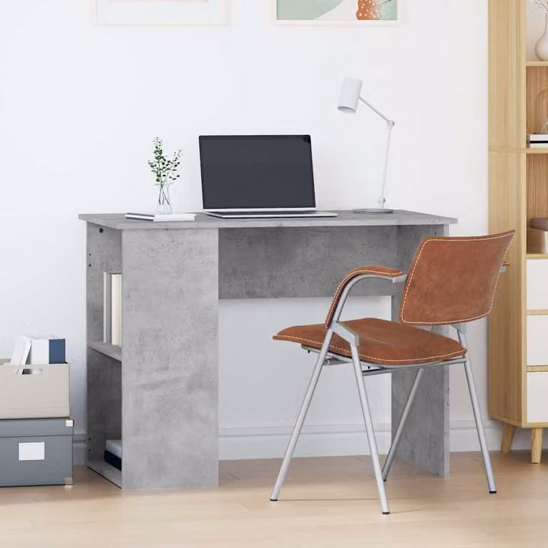 Scrivania moderna vidaXL in legno multistrato e MDF, colore grigio cemento, L 100 x P 55 x H 75 cm