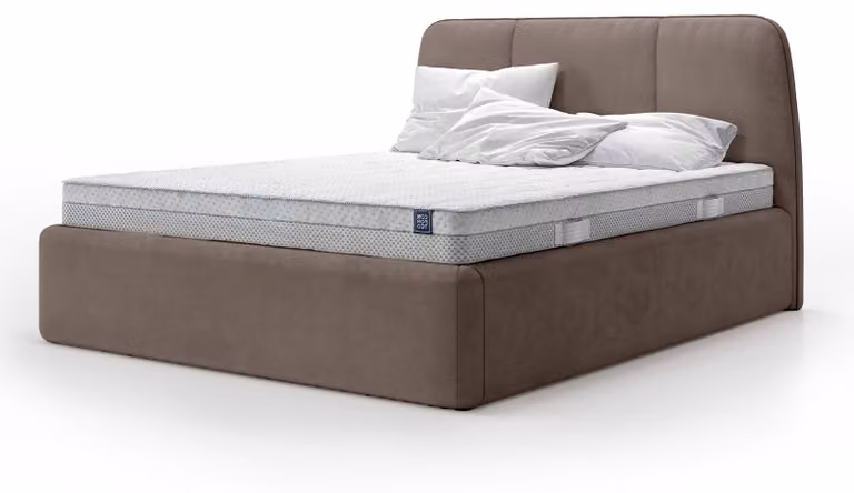 Letto imbottito con contenitore Elle, finitura nussgrafit, dimensioni 160 x 200 cm