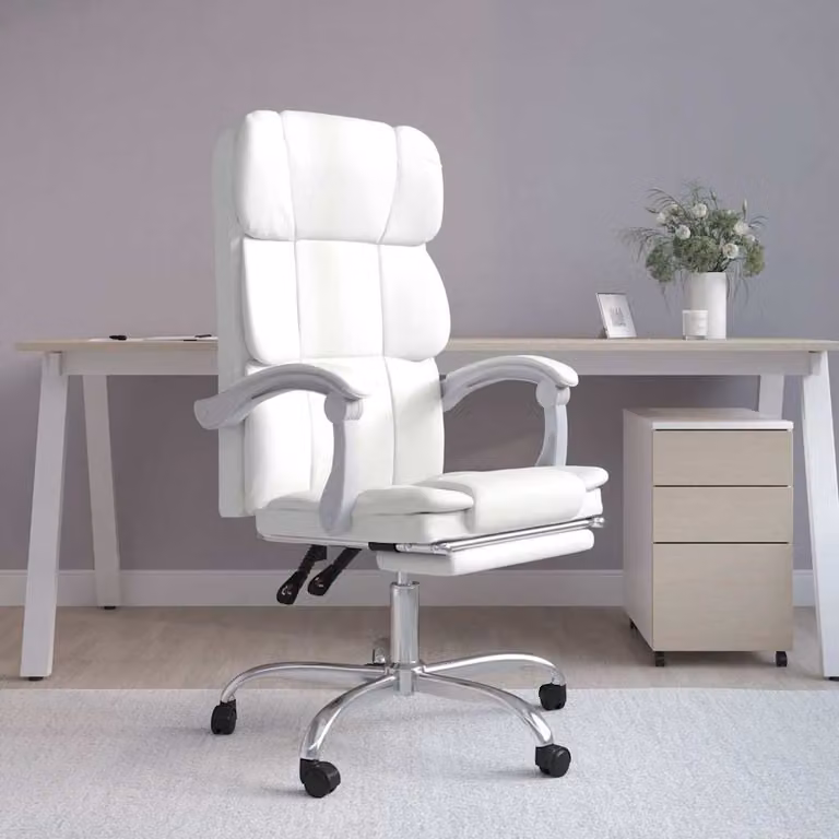 vidaXL Poltrona da Ufficio Executive Reclinabile in Similpelle Bianca con Braccioli e Ruote, L/P/H: 63 x 56 x 122 cm