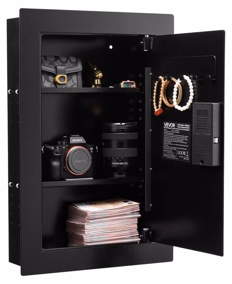 Cassaforte a muro con serratura a combinazione e riconoscimento impronte digitali - 1000 W - Altezza 102 cm - Colore nero
