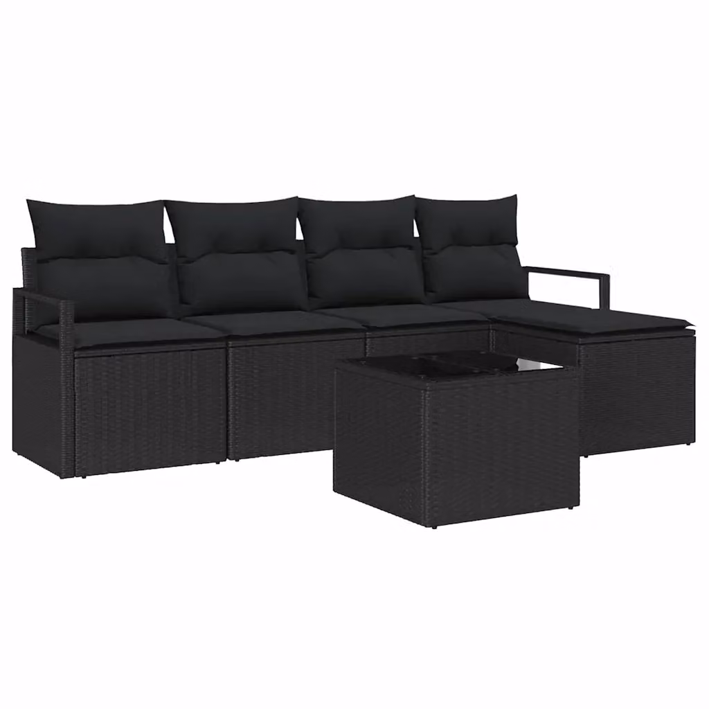 Set di divani da giardino vidaXL a forma di L composto da 6 pezzi con cuscini, colore nero – 2