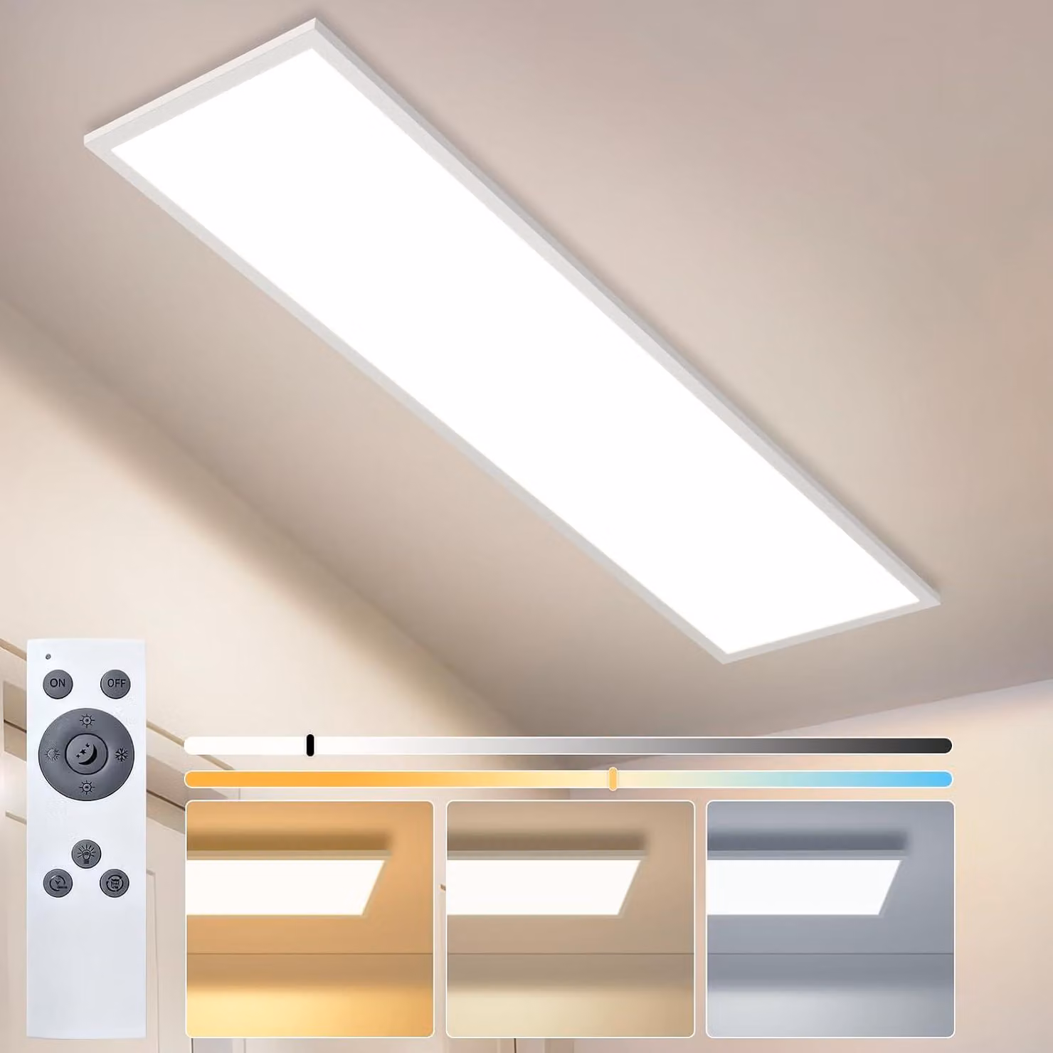 Pannello LED ZMH, 100x25 cm, dimmerabile, bianco. Lampada a soffitto piatta per soggiorno, 13,5W, con telecomando. Temperatura del colore regolabile, ideale per camera da letto, cucina, ingresso