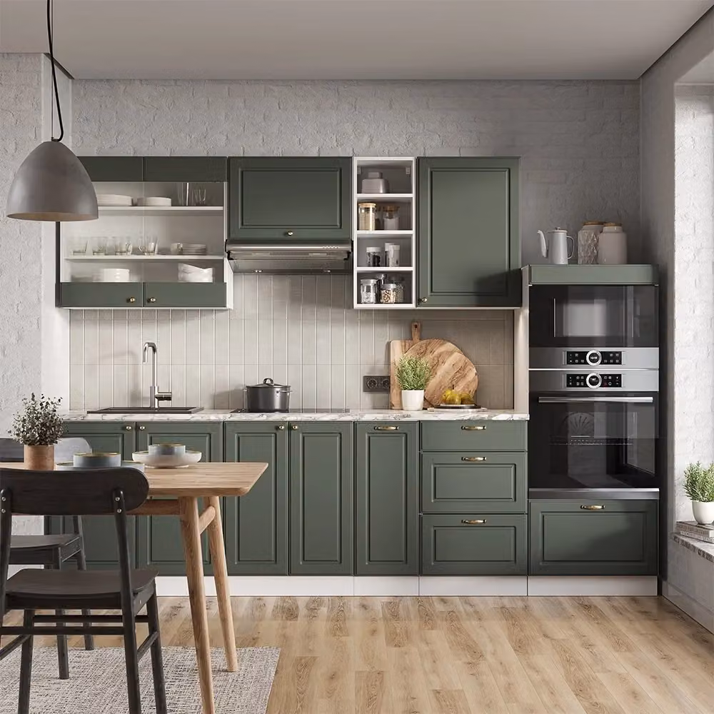 Cucina componibile Fame-Line Vicco in stile country house, Verde-oro rustico e Bianco, L: 280 cm – 2