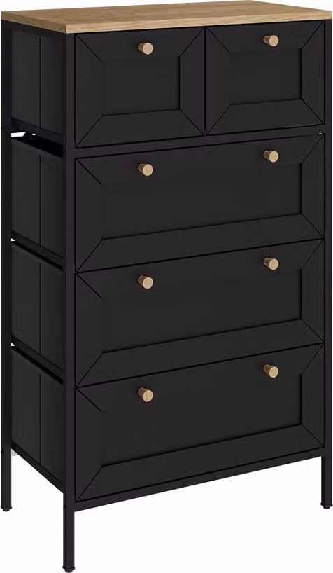 Cassettiera Vicco Belaro Nero 56 x 95 cm con 5 cassetti, Model 51894
