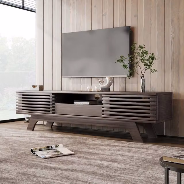 Mobile TV con un cassetto e due ante, mobile TV, pannello TV, mobile basso TV, supporto TV. Design unico, finitura legno vintage. 150*35*44 cm
