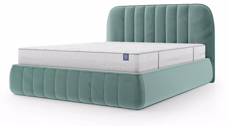 Letto imbottito con contenitore Carla, colore verde smeraldo, dimensioni 180 x 200 cm
